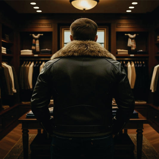 Black Leather Jacket with Real Fox Fur Stylish outwear