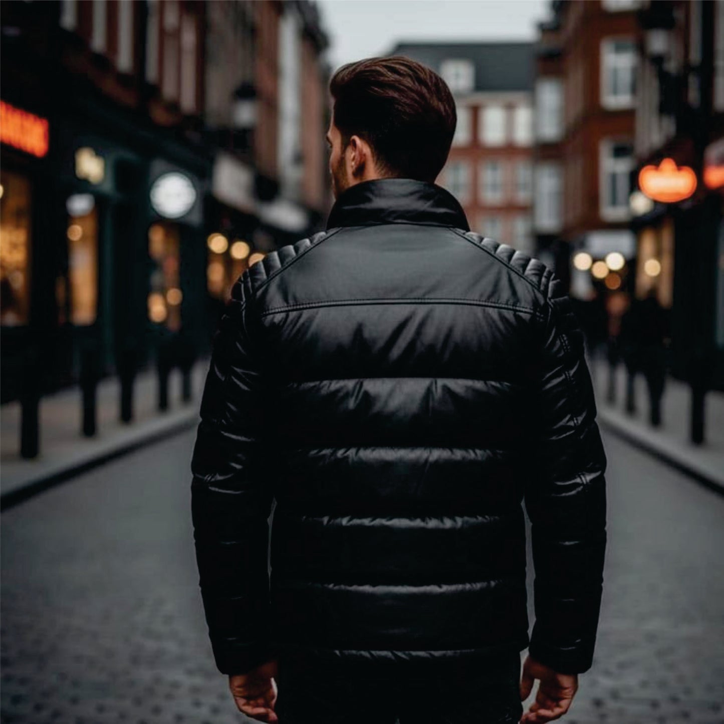 Black Puffer Leather Biker Jacket: Winter Warm Quilted Coat