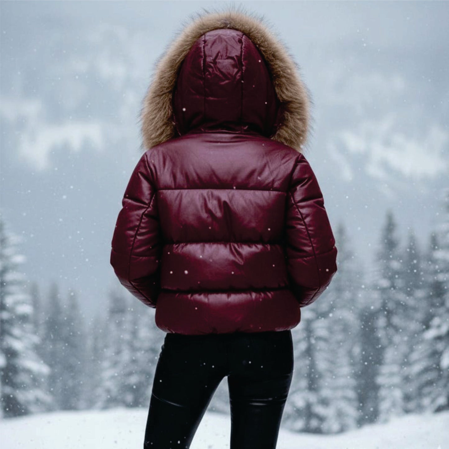 Women's Puffer Leather Jacket with Real fox Fur Hood,lederjacken herren
