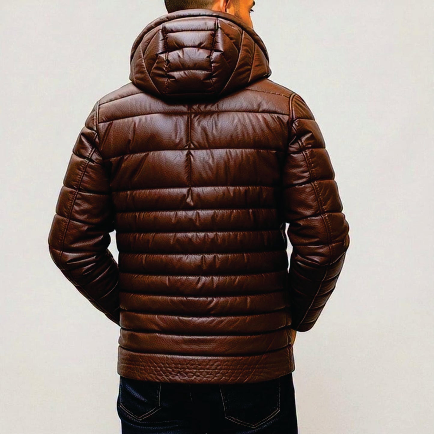 Men's Puffer Jacket Dark Chocolate Brown Quilted Hooded Biker Coat