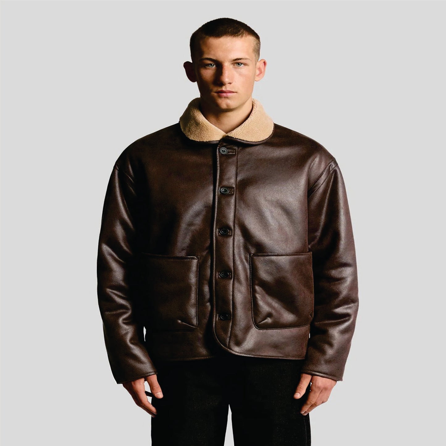 Faux Shearling Leather Jacket