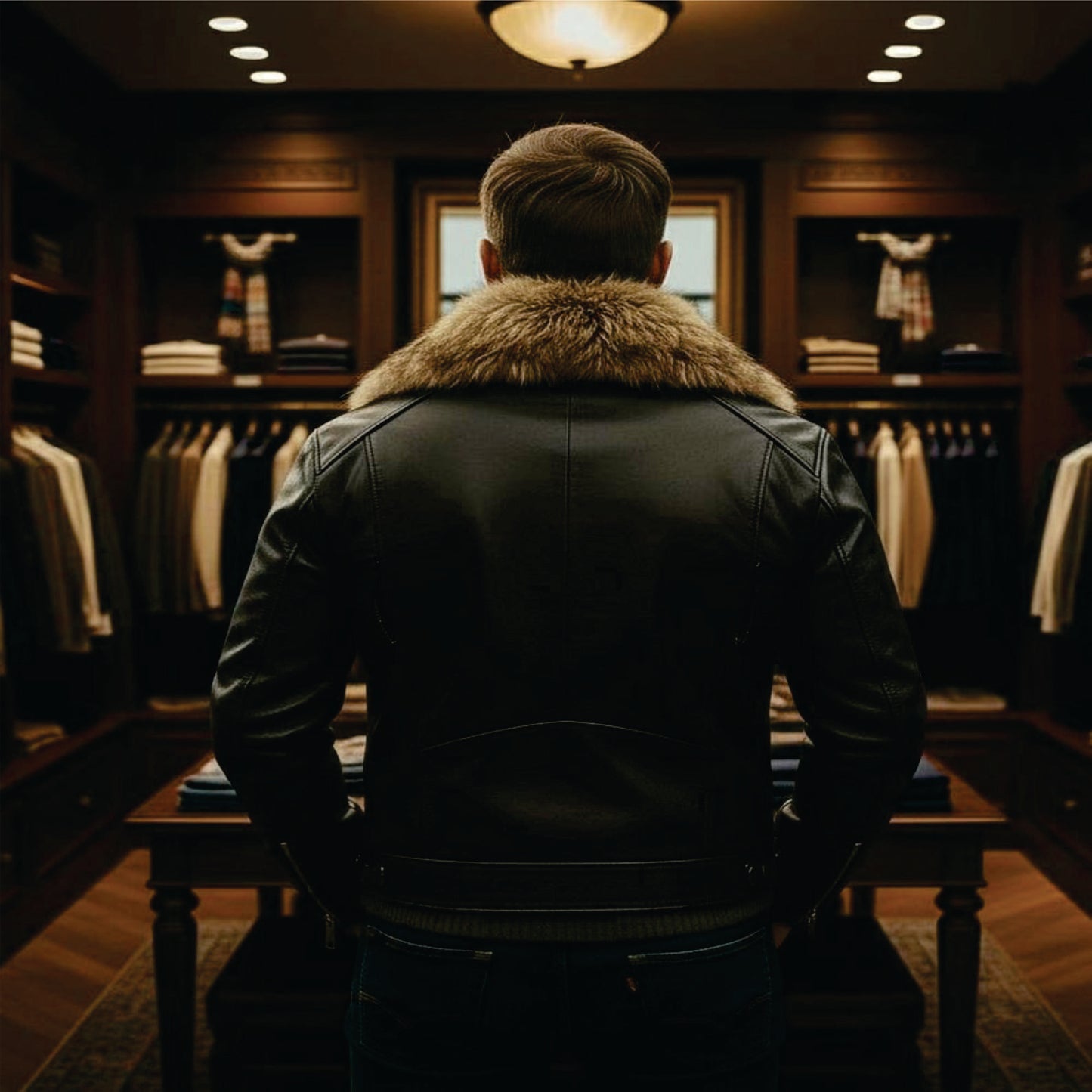Black Leather Jacket with Real Fox Fur Stylish outwear