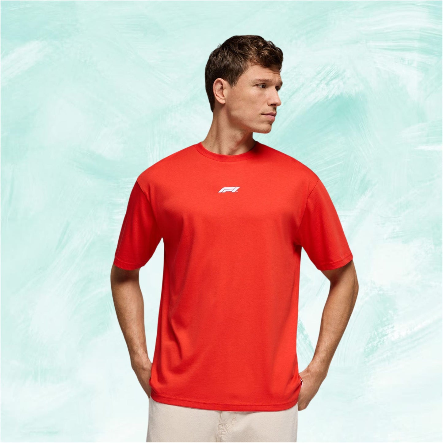 Red F1 Essentials T-Shirt featuring a small white logo