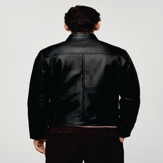 Zipper leather biker jacket
