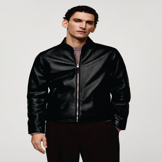 Zipper leather biker jacket