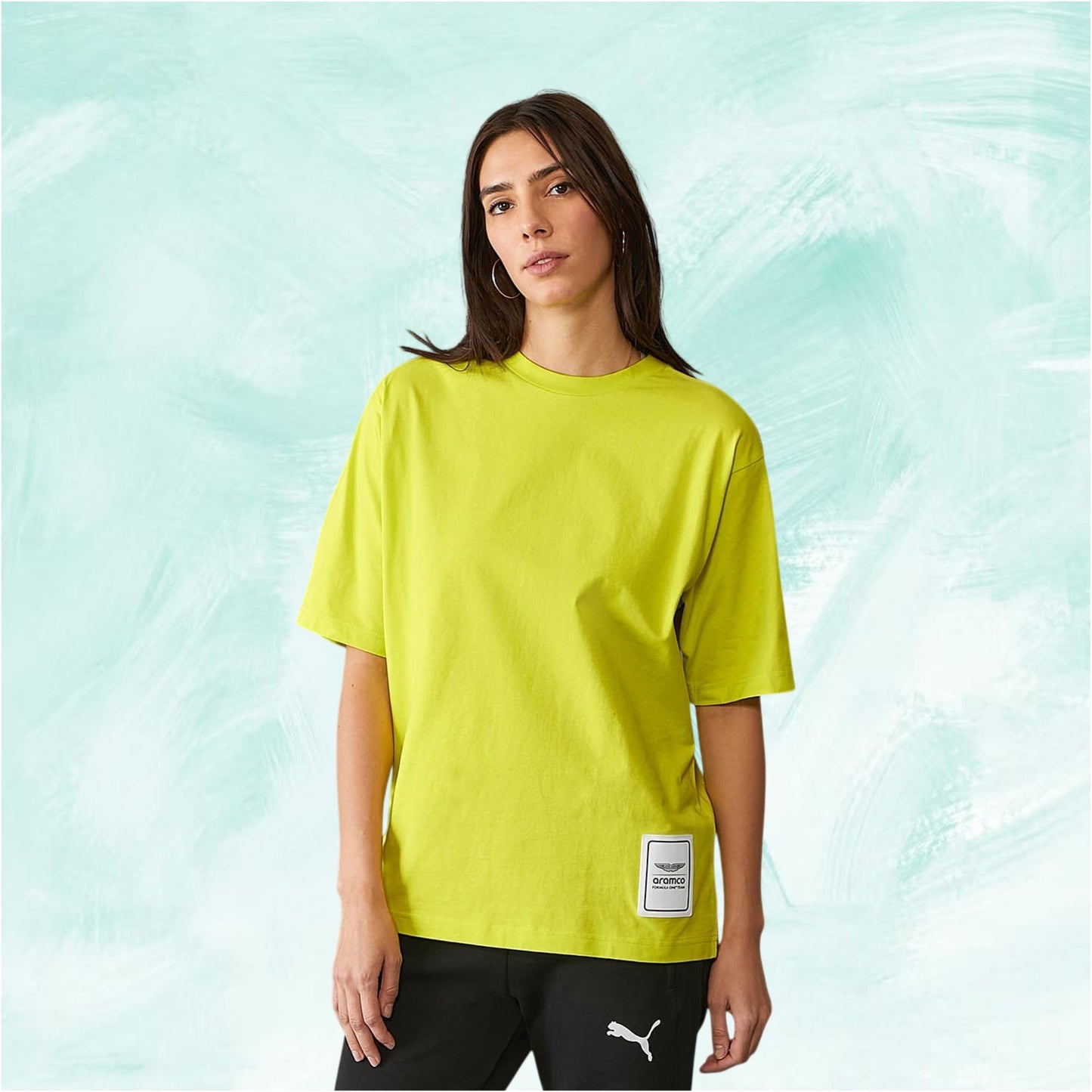 Women's Aston Martin F1 Team Logo T-shirt in Lime Yellow