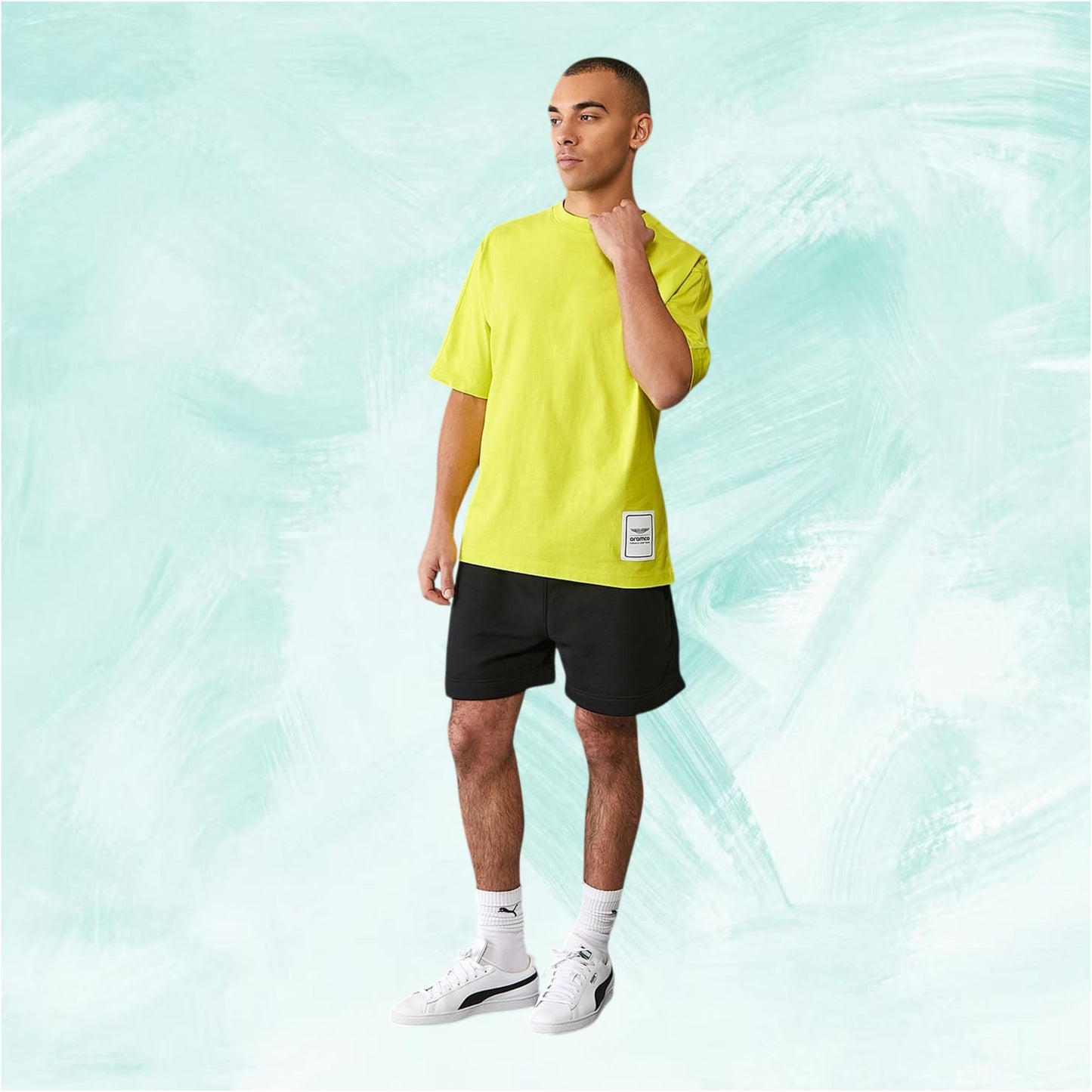 Men's Aston Martin F1 Team Logo T-shirt in Lime Yellow