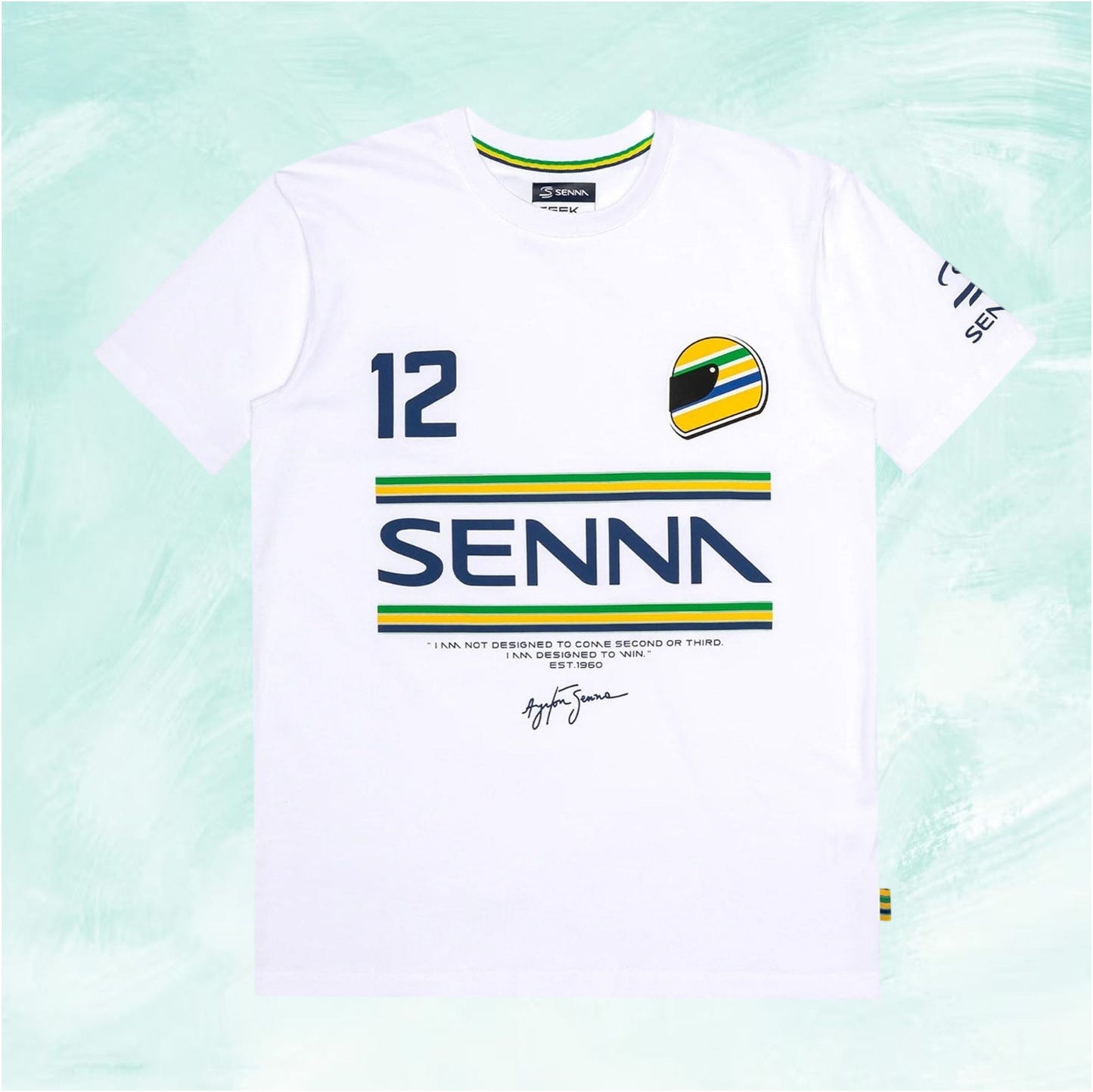 White Ayrton Senna 12 Stripe T-Shirt