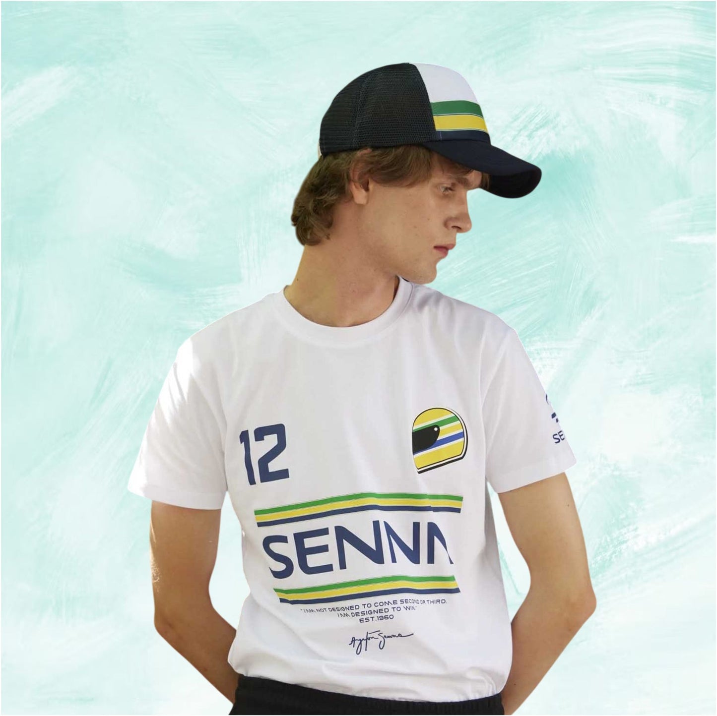 White Ayrton Senna 12 Stripe T-Shirt