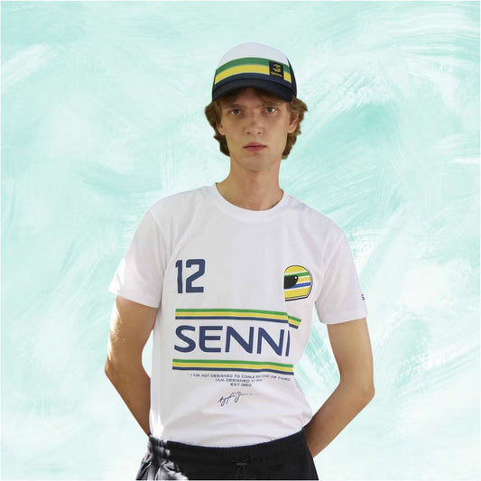 White Ayrton Senna 12 Stripe T-Shirt
