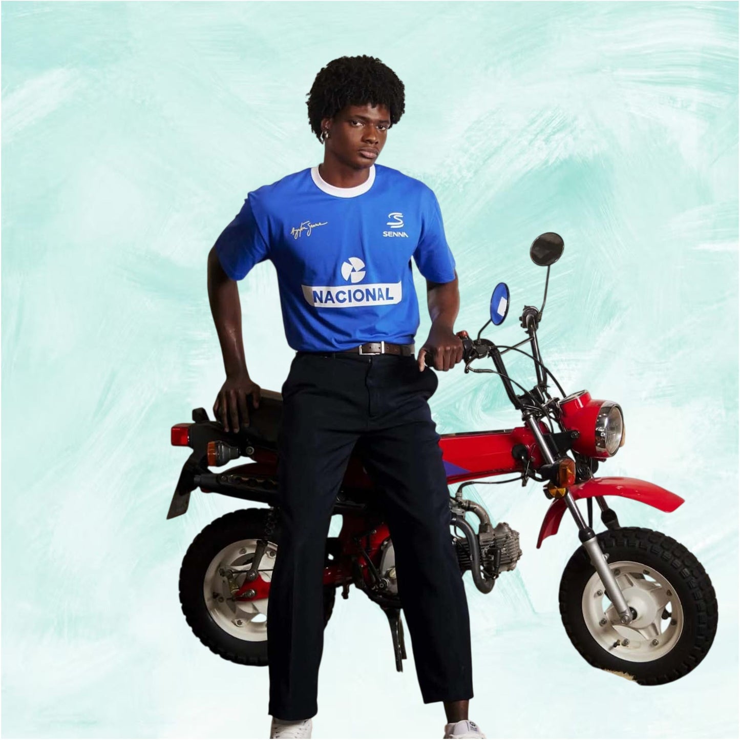 Blue Ayrton Senna Nacional ringer T-Shirt