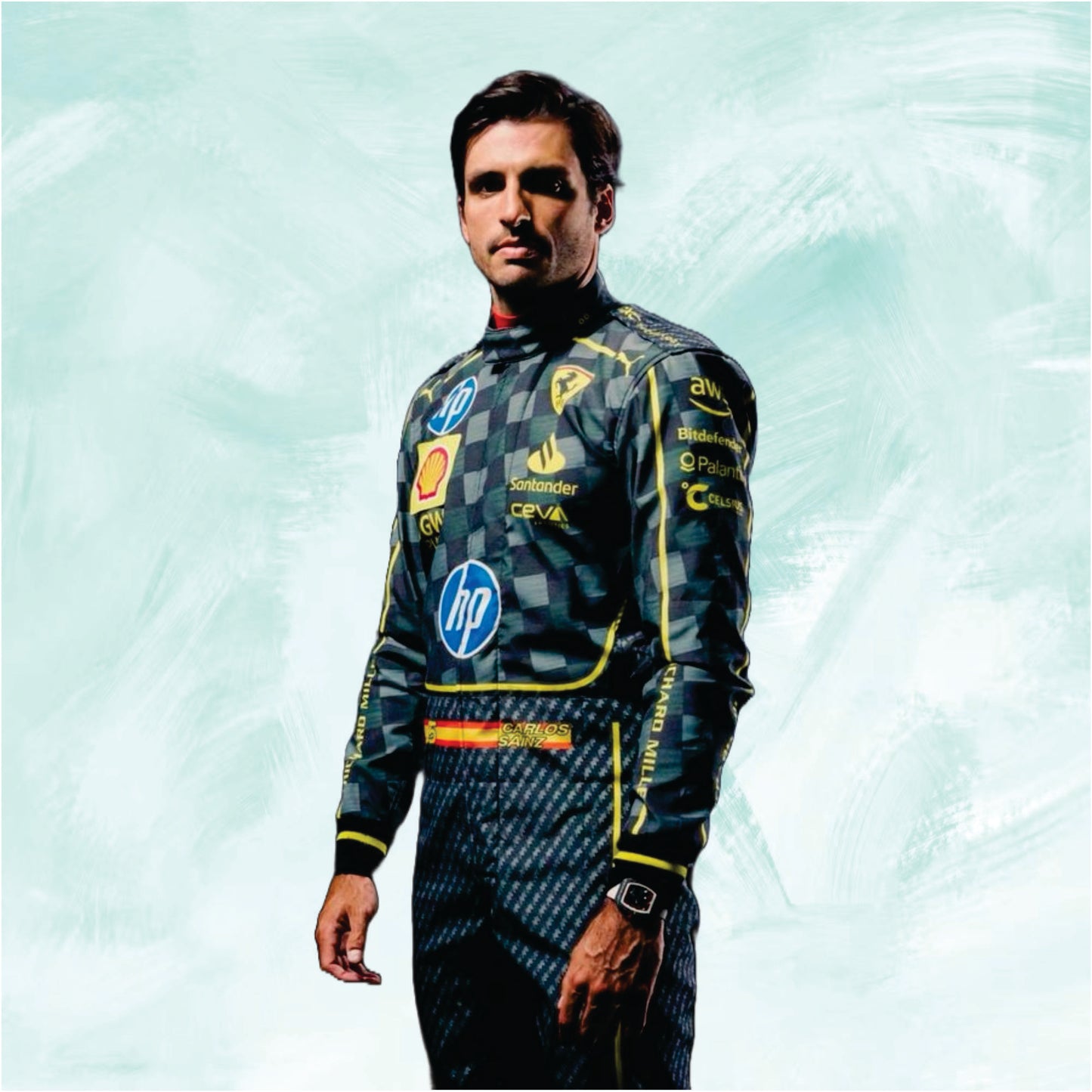 Carlos Sainz jr 2024 HP Italy GP Scuderia Ferrari F1 Team Replica Racing Suit