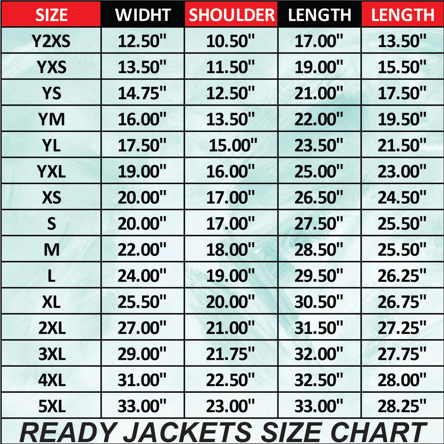 f1 jacket size chart